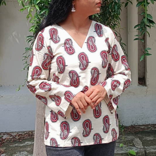 RANGREZ KAIRI Full Bell Sleeves V Neck Short Kurti